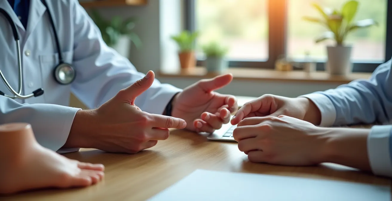 Consultation entre un patient et son médecin traitant pour orientation vers un spécialiste